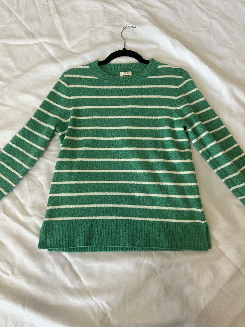 J. Crew Green & White Striped Scoopneck Sweater XS